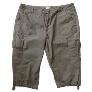22W St. John's Bay Plus Cargo Capri Shorts Taupe Brown Stretch Cotton
